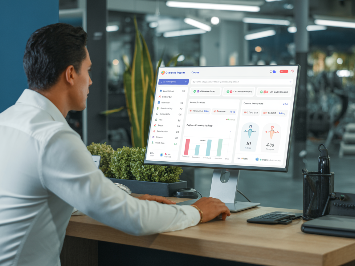 Gerente colombiano usando dashboard de GymMaster